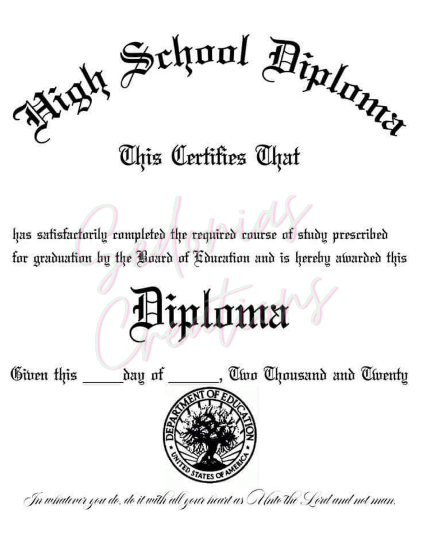 GRADUATION DIPLOMA DIGITAL DOWNLOAD