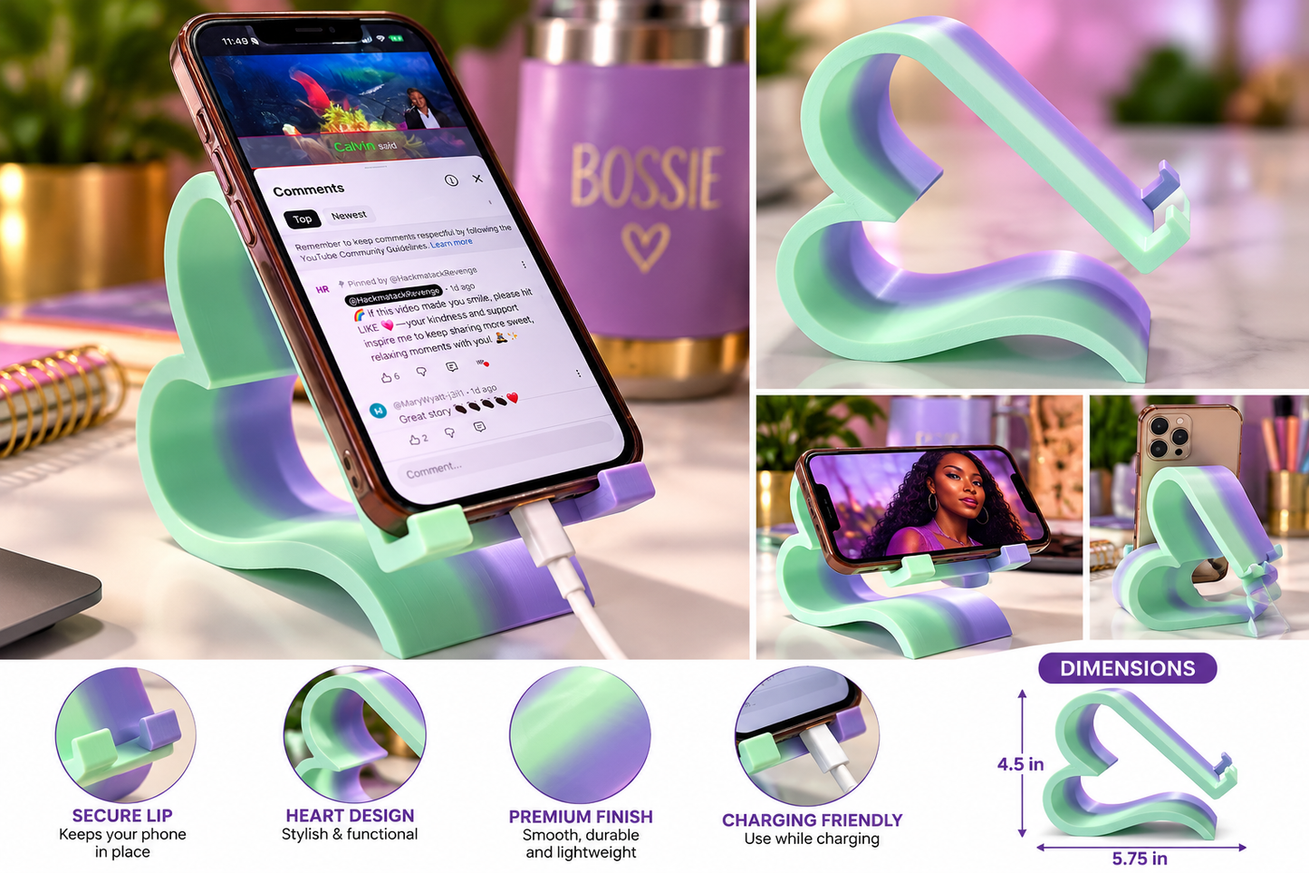 Heart-Shaped 3D Printed Phone Stand Desk Accessory