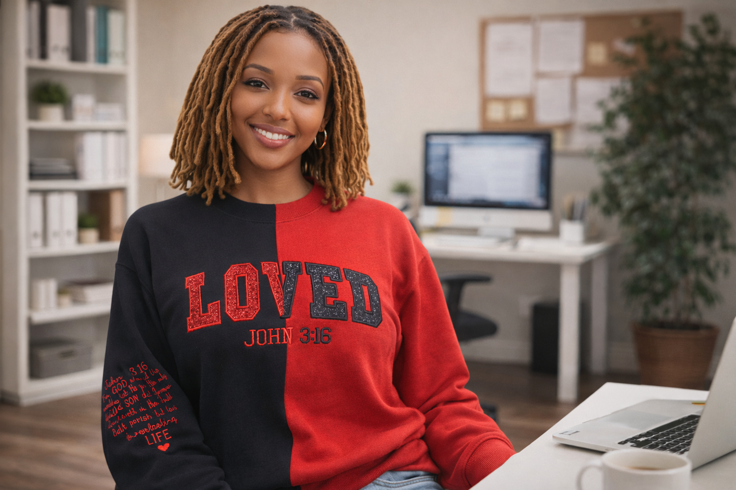 2-COLOR SCRIPTURE  EMBROIDERY SWEATSHIRT